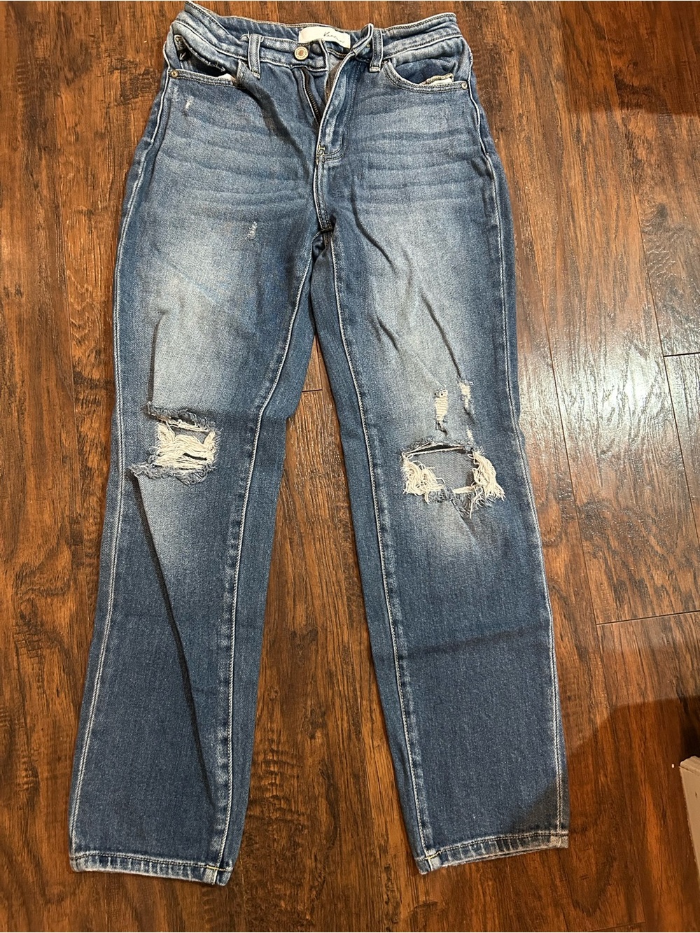 KanCan Medium Blue Distressed Straight Leg Jeans